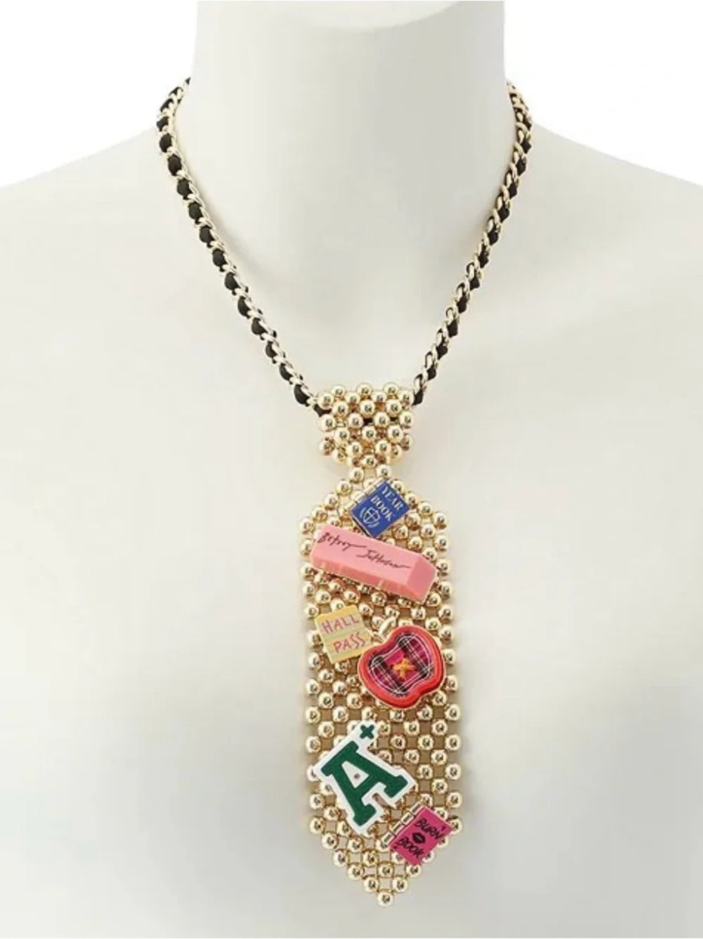 Née Betsey Johnson Best In Class School Charm Tie Long Pendant Necklace